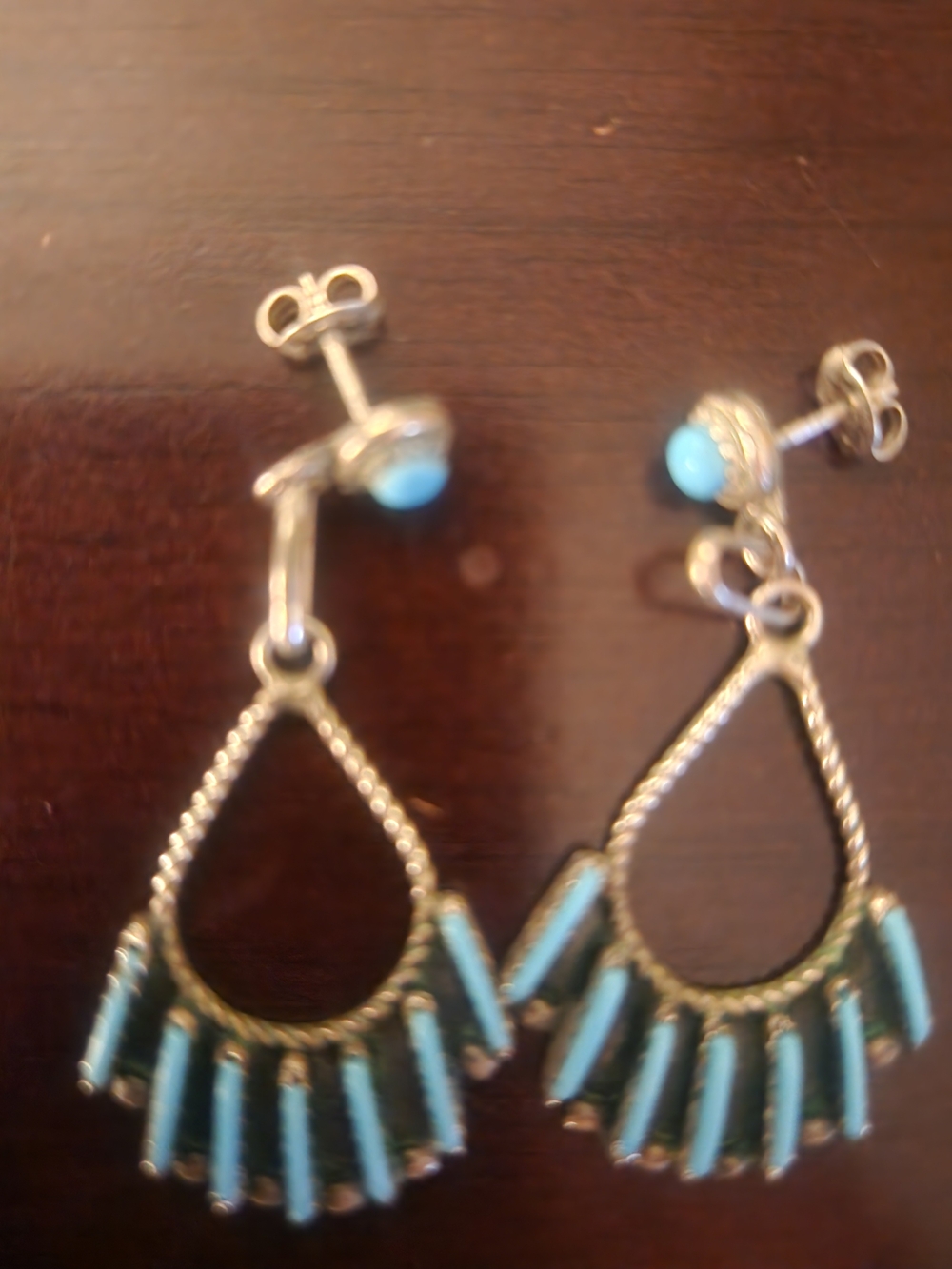Zuni Sleeping Beauty Neddle Point Sterling Silver Earrings